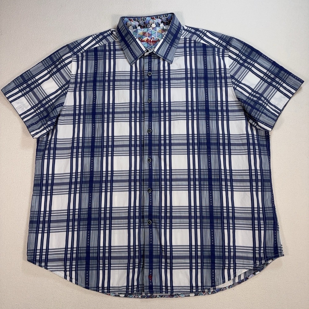 Robert Graham Shirt Men's 3XL Blue Plaid Classic Fit Cotton Flip Cuff Button Up